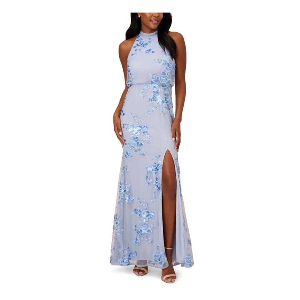 ADRIANNA PAPELL Womens Light Blue Back Lined Sleeveless Gown Dress 16